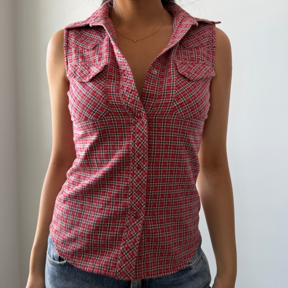 Buffalo David Bitton Red Plaid Sleeveless Shirt - X-Small
